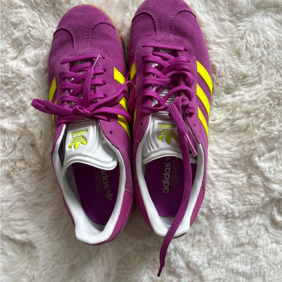 adidas Gazelle Suede Sneakers in Purple & Neon Yellow - Picture 2 of 7